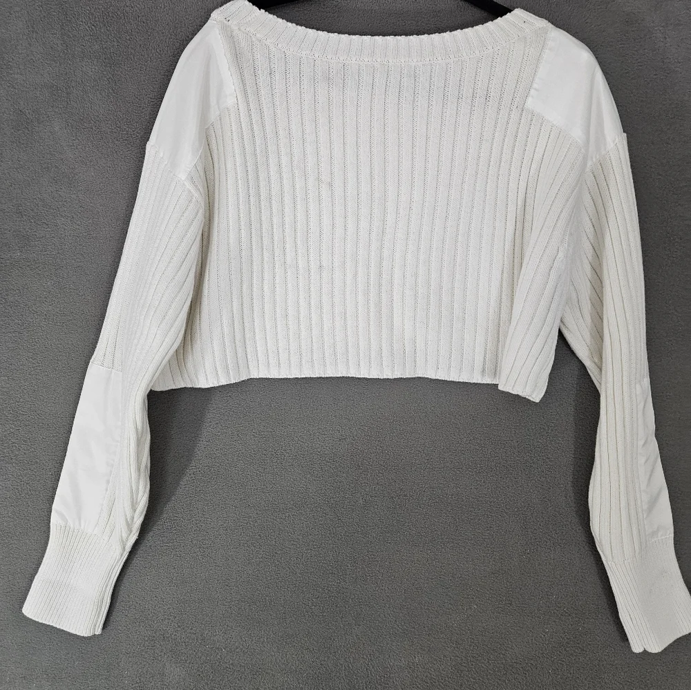 Urban Outfitters White Ribbed Crew Neck Cropped Sweater